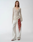 Fashionable cotton and linen beaded fancy yarn waisted bell sleeves round neck cardigan knitted top"Perry Moonlight" - variant_title