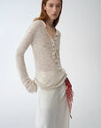 Fashionable cotton and linen beaded fancy yarn waisted bell sleeves round neck cardigan knitted top"Perry Moonlight" - variant_title