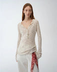 Fashionable cotton and linen beaded fancy yarn waisted bell sleeves round neck cardigan knitted top"Perry Moonlight" - variant_title