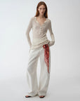 Fashionable cotton and linen beaded fancy yarn waisted bell sleeves round neck cardigan knitted top"Perry Moonlight" - variant_title