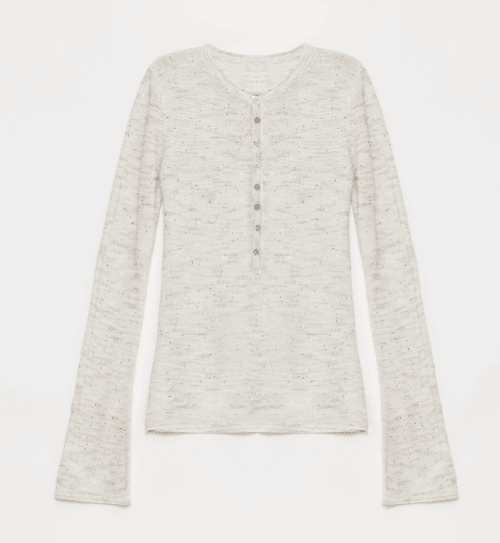 Fashionable cotton and linen beaded fancy yarn waisted bell sleeves round neck cardigan knitted top"Perry Moonlight" - variant_title