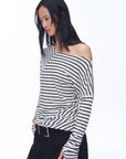 Fashionable off - shoulder Lyocell Tencel wool blended draped patchwork striped T-shirt"Picasso Lines" - variant_title