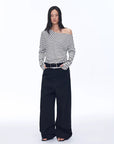 Fashionable off - shoulder Lyocell Tencel wool blended draped patchwork striped T-shirt"Picasso Lines" - variant_title