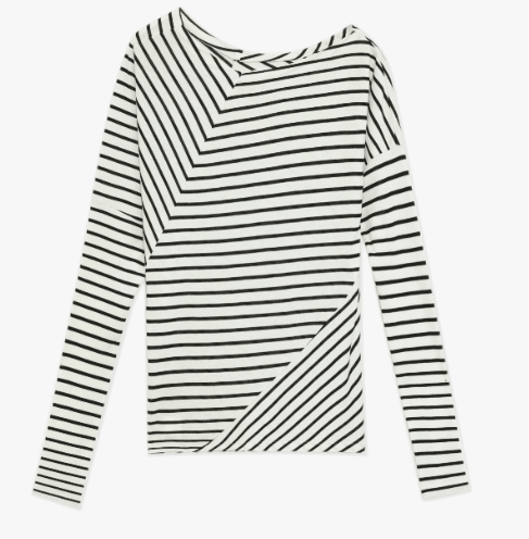 Fashionable off - shoulder Lyocell Tencel wool blended draped patchwork striped T-shirt"Picasso Lines" - variant_title