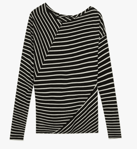 Fashionable off - shoulder Lyocell Tencel wool blended draped patchwork striped T-shirt"Picasso Lines" - variant_title