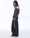 Fashionable off - shoulder Lyocell Tencel wool blended draped patchwork striped T-shirt"Picasso Lines" - variant_title