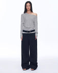Fashionable off - shoulder Lyocell Tencel wool blended draped patchwork striped T-shirt"Picasso Lines" - variant_title