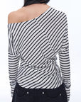 Fashionable off - shoulder Lyocell Tencel wool blended draped patchwork striped T-shirt"Picasso Lines" - variant_title