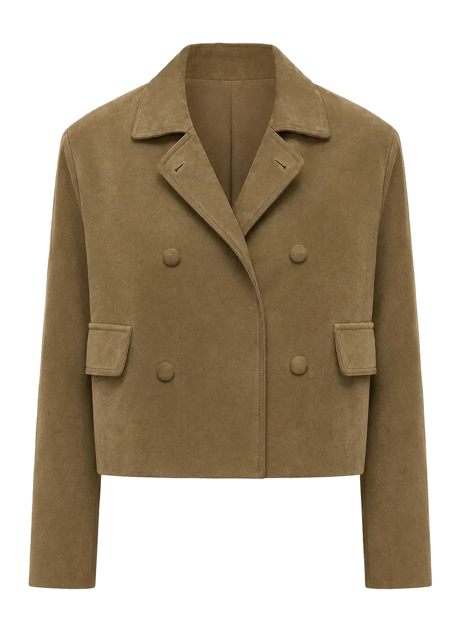 Suede lambskin retro double-breasted lapel wide-shoulder genuine leather jacket imported from New Zealand "Nth power"