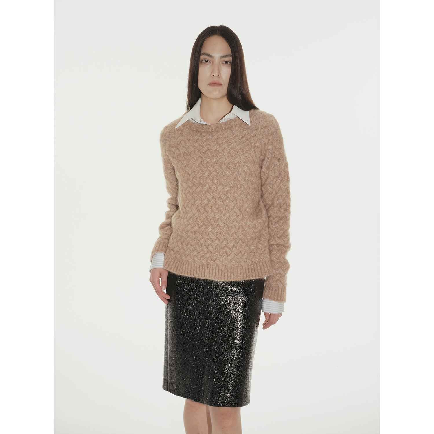 [FF×JW Collaboration Warm Exclusive] Classic Mohair Pullover Sweater with Textured Knit and Warmth - Enhancing Round Neck - variant_title