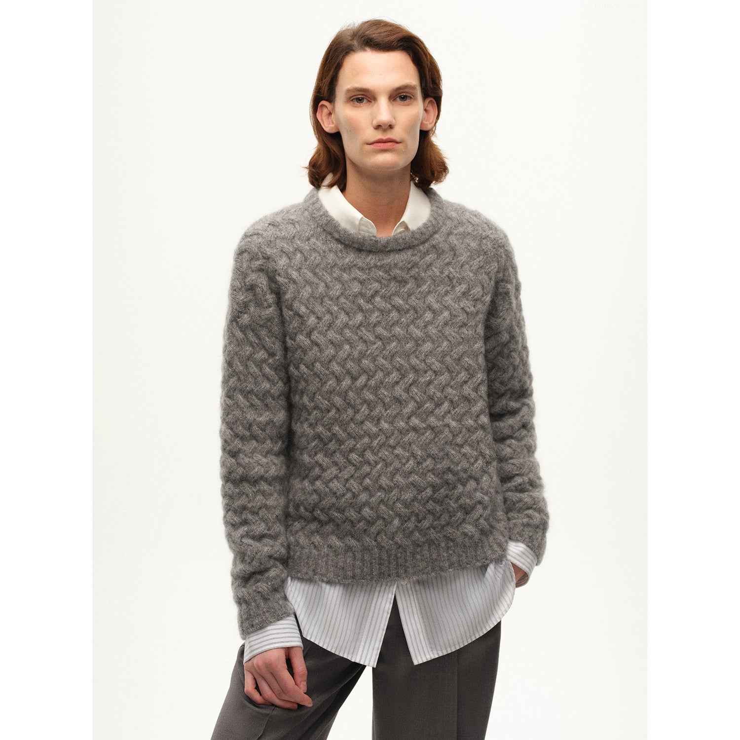 [FF×JW Collaboration Warm Exclusive] Classic Mohair Pullover Sweater with Textured Knit and Warmth - Enhancing Round Neck - variant_title