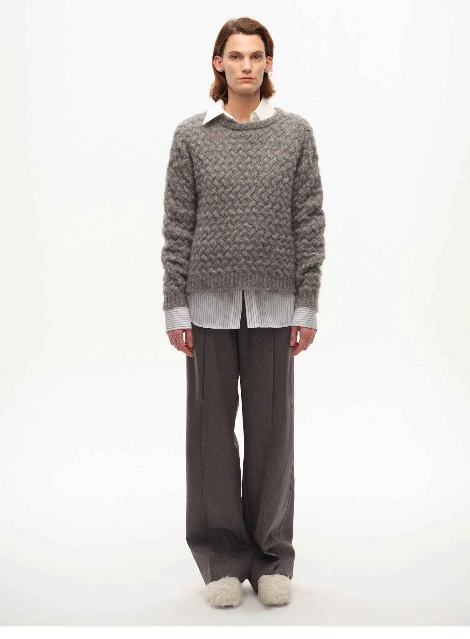 [FF×JW Collaboration Warm Exclusive] Classic Mohair Pullover Sweater with Textured Knit and Warmth - Enhancing Round Neck - variant_title