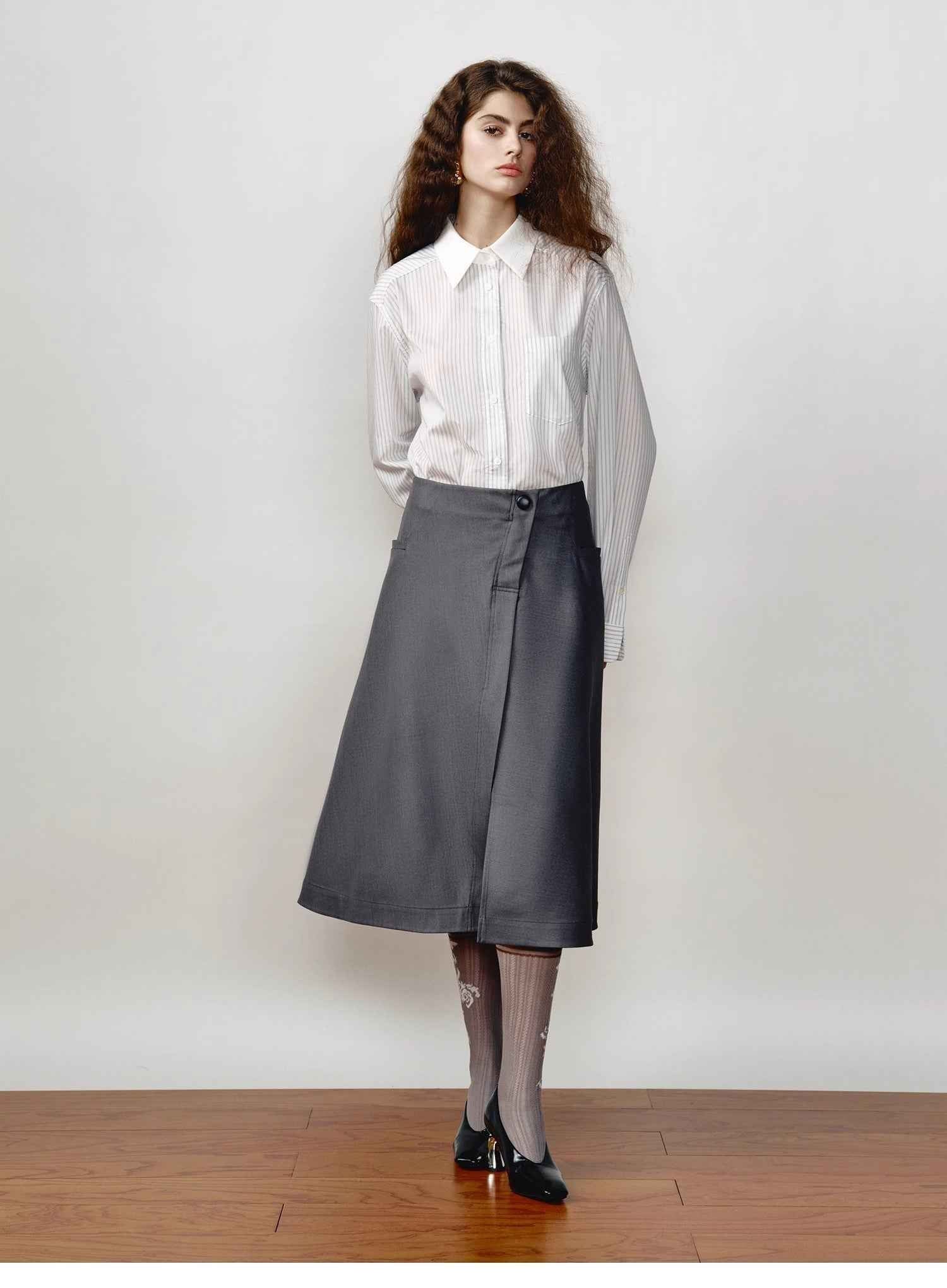 [FF×JW Ghosn Stripe] Lapel contrast classic striped shirt - variant_title