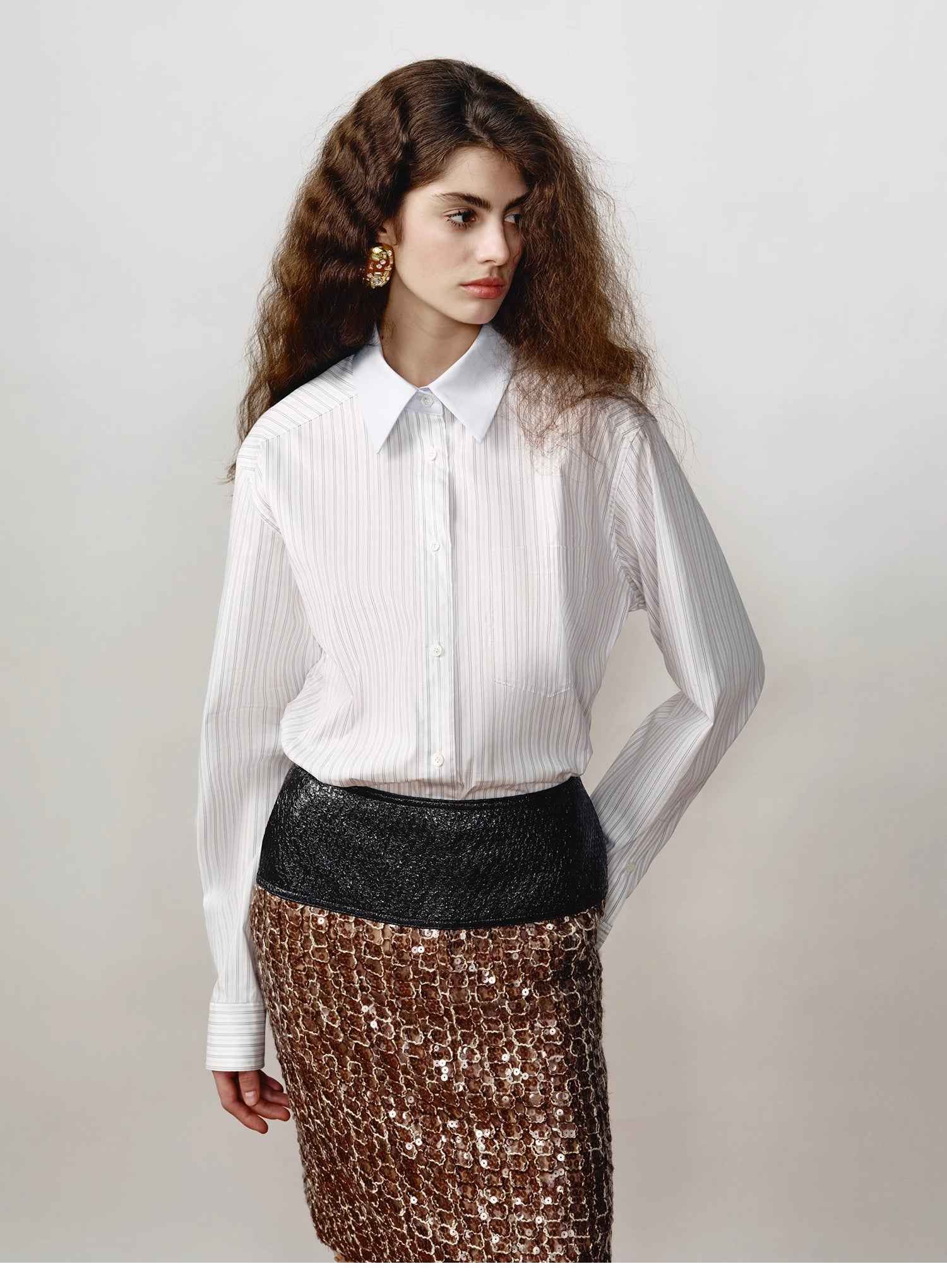 [FF×JW Ghosn Stripe] Lapel contrast classic striped shirt - variant_title