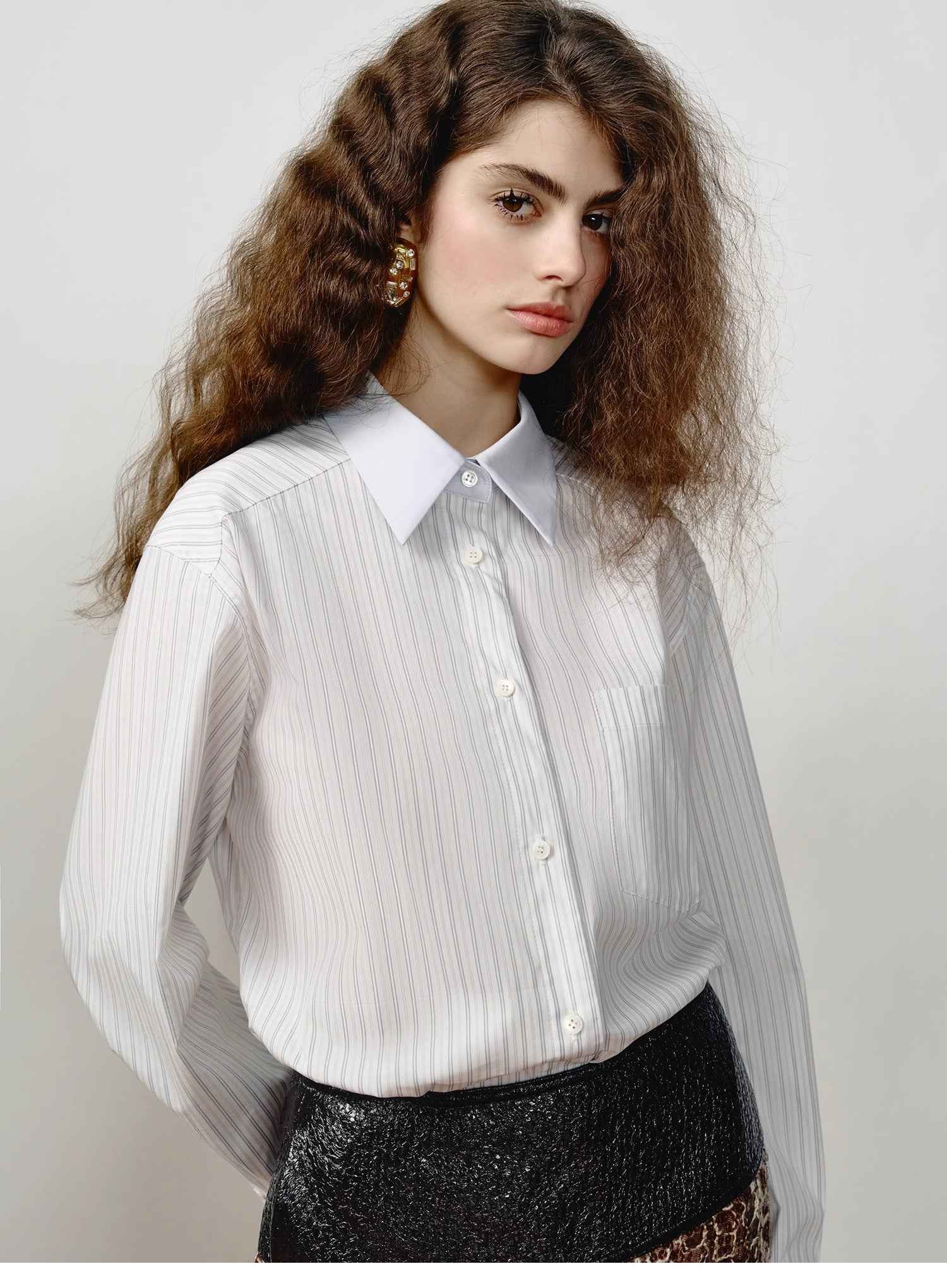 [FF×JW Ghosn Stripe] Lapel contrast classic striped shirt - variant_title