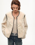 "FF×JW Muse Project" embroidered round neck short merino wool sheepskin fur coat - variant_title