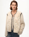 "FF×JW Muse Project" embroidered round neck short merino wool sheepskin fur coat - variant_title