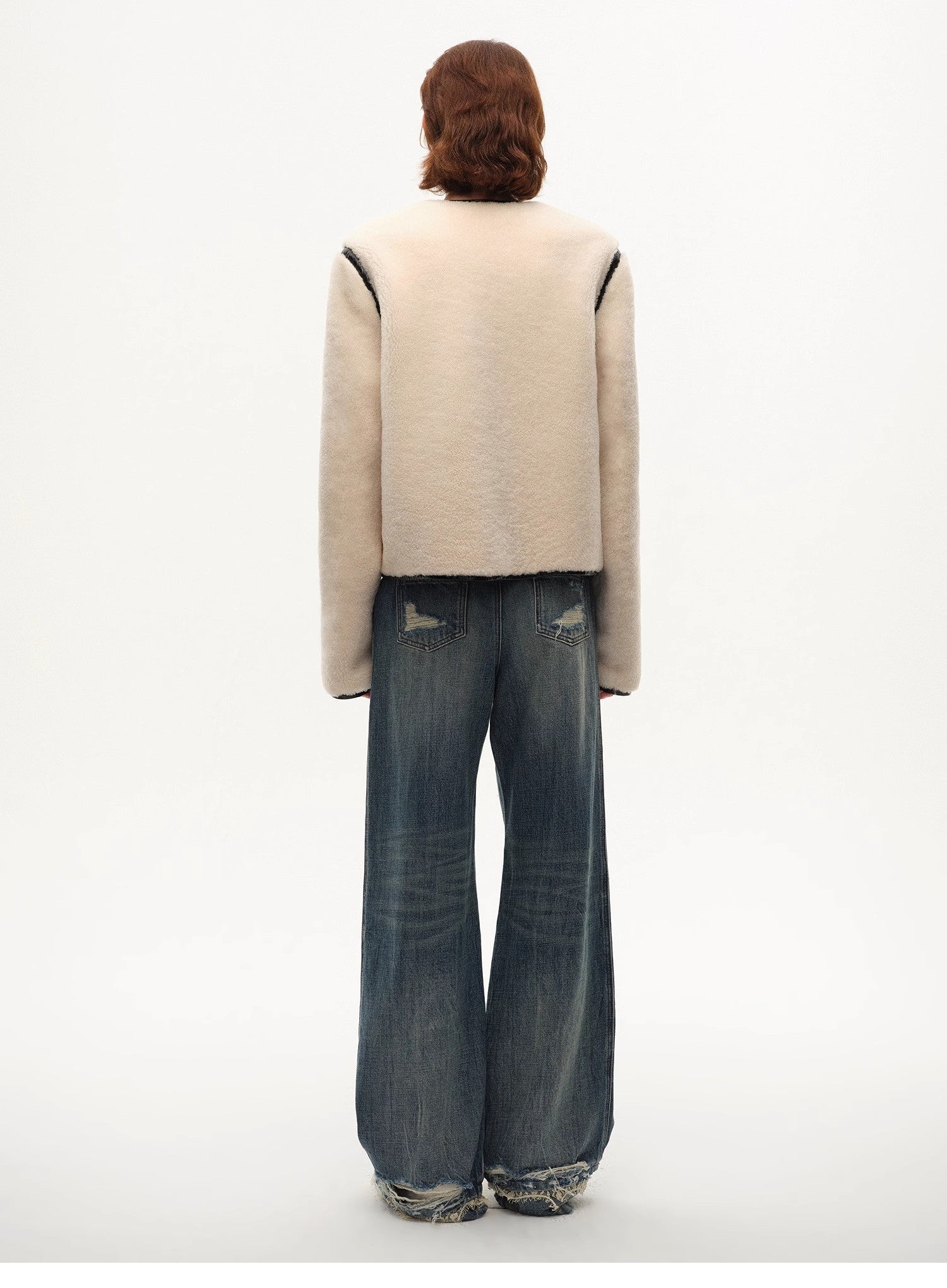 "FF×JW Muse Project" embroidered round neck short merino wool sheepskin fur coat - variant_title