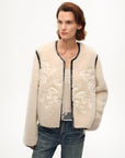 "FF×JW Muse Project" embroidered round neck short merino wool sheepskin fur coat - variant_title
