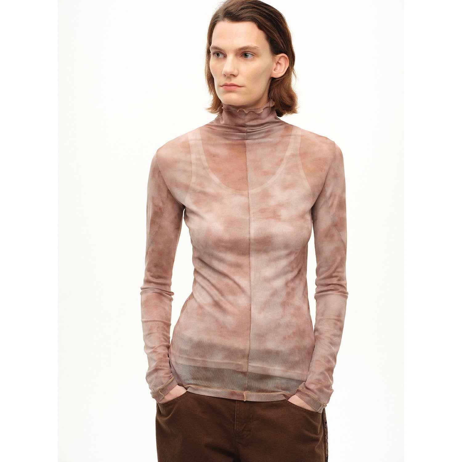 [FF×JW Rich Dusk] Exquisite and fashionable mesh rendering high collar T-shirt bottoming shirt - variant_title