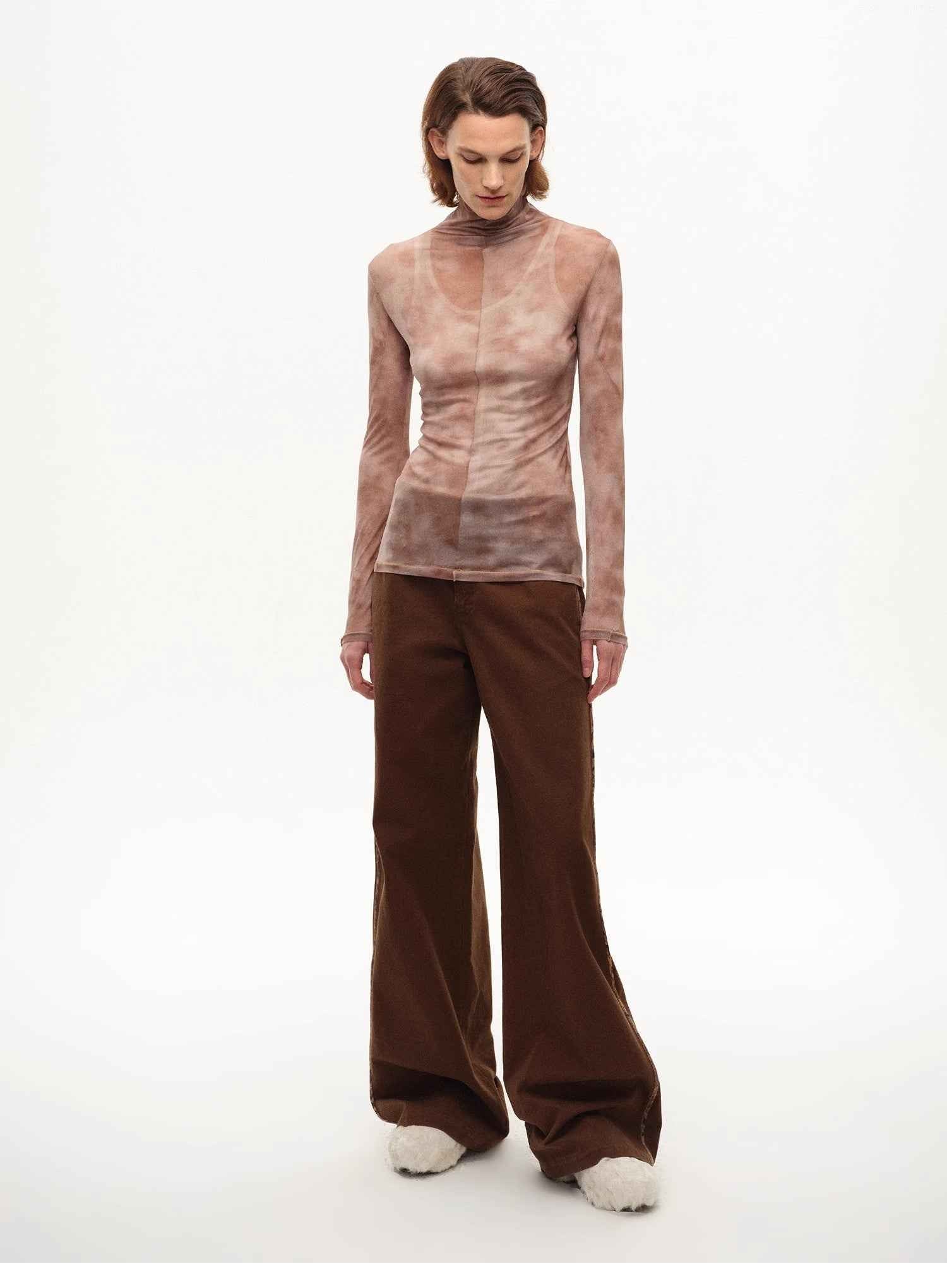 [FF×JW Rich Dusk] Exquisite and fashionable mesh rendering high collar T-shirt bottoming shirt - variant_title