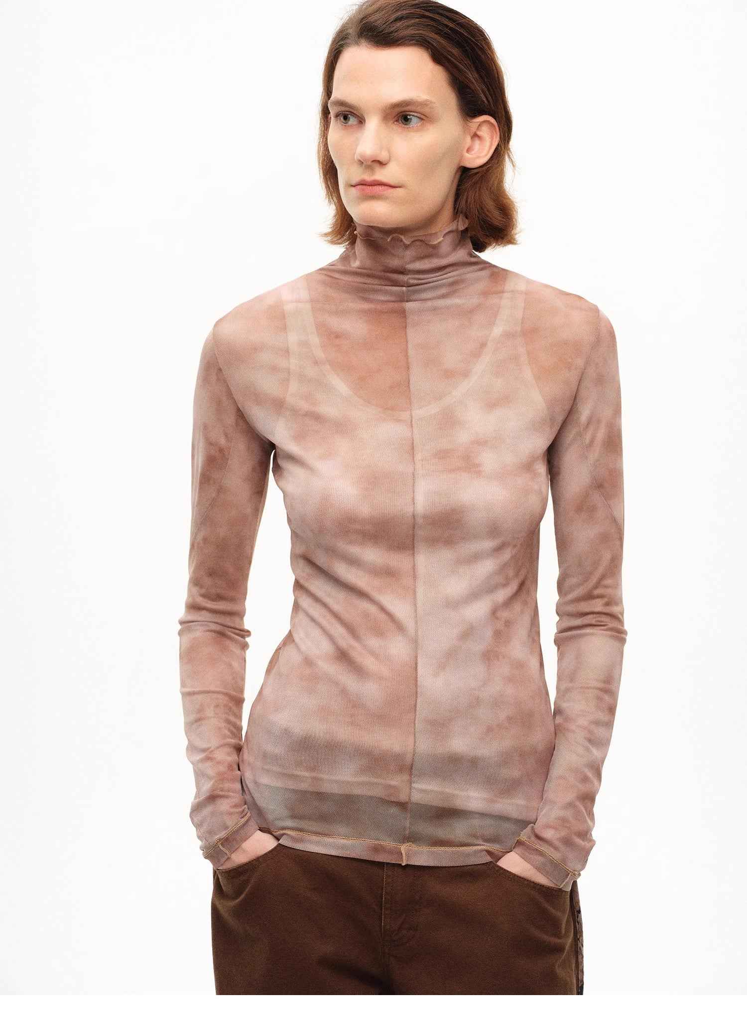 [FF×JW Rich Dusk] Exquisite and fashionable mesh rendering high collar T-shirt bottoming shirt - variant_title