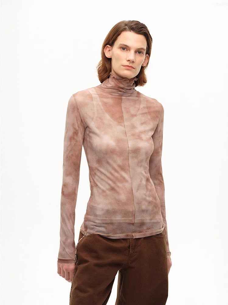 [FF×JW Rich Dusk] Exquisite and fashionable mesh rendering high collar T-shirt bottoming shirt - variant_title