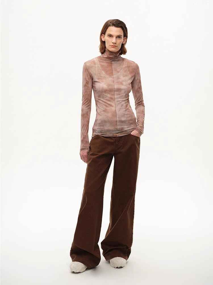 [FF×JW Rich Dusk] Exquisite and fashionable mesh rendering high collar T-shirt bottoming shirt - variant_title