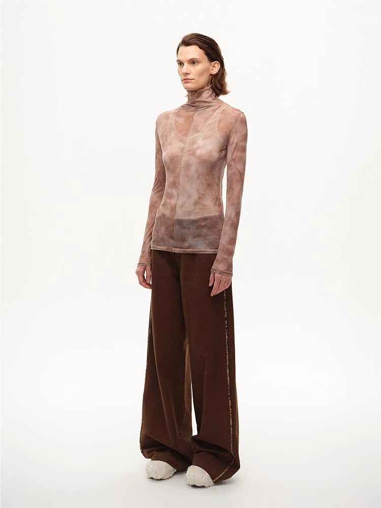 [FF×JW Rich Dusk] Exquisite and fashionable mesh rendering high collar T-shirt bottoming shirt - variant_title