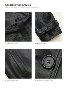 Hardware and construction details on Firelady Fur vegetable-tanned sheepskin leather jacket