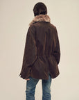 Firelady Fur women's Coffee detachable fur collar parka back view on model