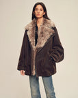 Firelady Fur women's Coffee detachable fur collar parka full-body front view on model