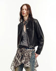 Firelady Fur Cropped Stand Collar Leather Moto Jacket For Women Biker Outerwear "Punk Party"Firelady Fur