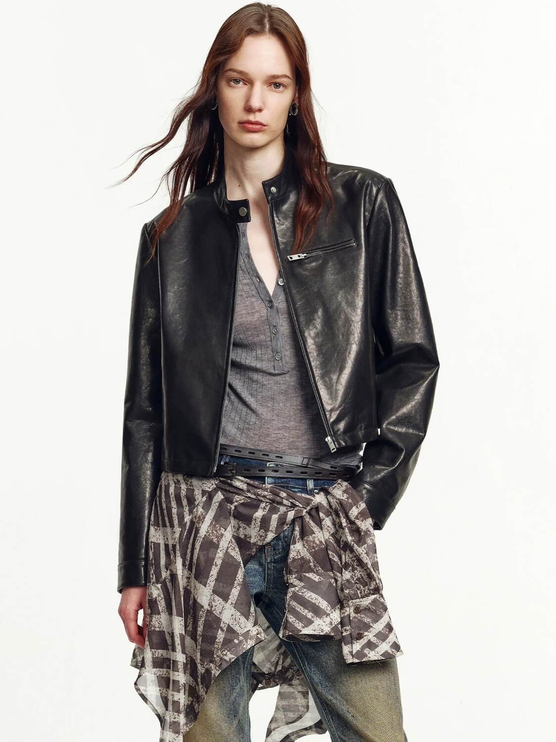 Firelady Fur Cropped Stand Collar Leather Moto Jacket For Women Biker Outerwear "Punk Party"Firelady Fur