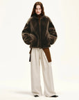 Dark brown Merino shearling jacket full outfit styling