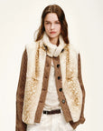 Close view of Firelady Fur Fawn Reverie Fawn Pattern rabbit fur and cable knit sleeve texture