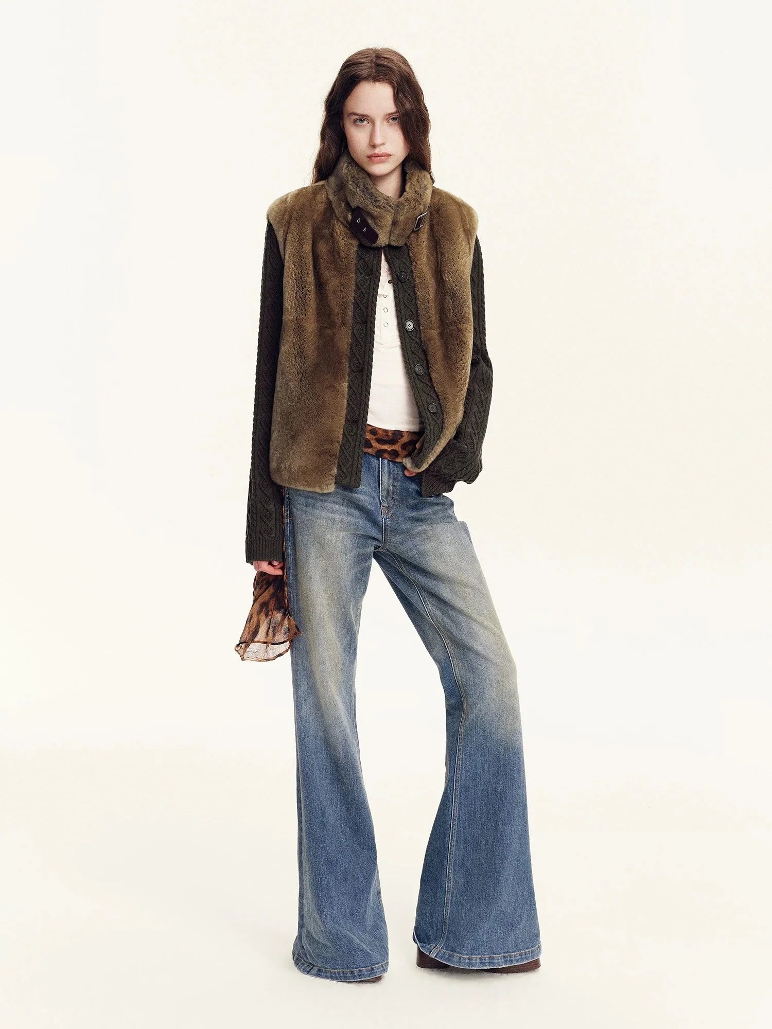 Firelady Fur Fawn Reverie Tawny Brown rabbit fur jacket styled with denim