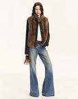 Firelady Fur Fawn Reverie Tawny Brown rabbit fur jacket styled with denim