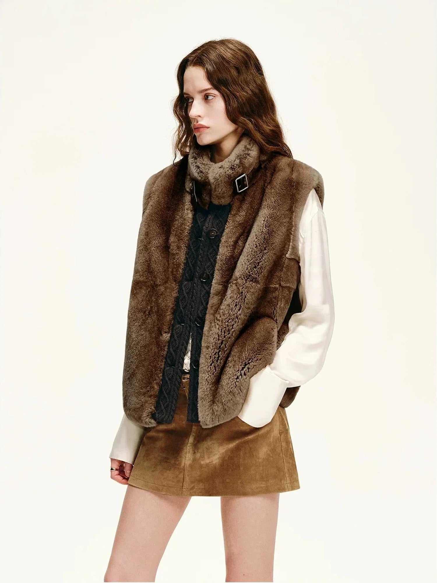 Firelady Fur Fawn Reverie Tawny Brown rabbit fur jacket half body view