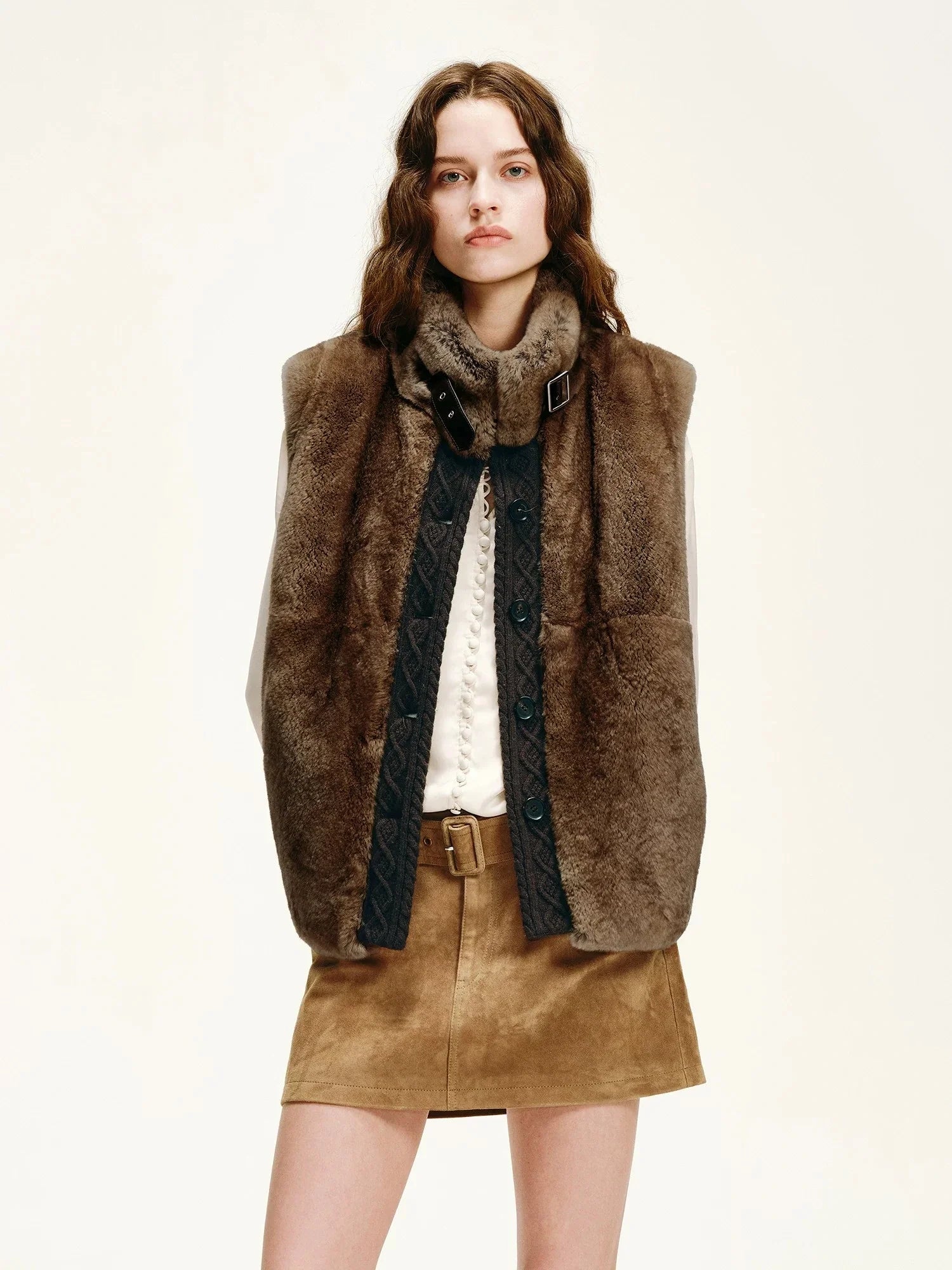 Firelady Fur Fawn Reverie Tawny Brown rabbit fur vest front view