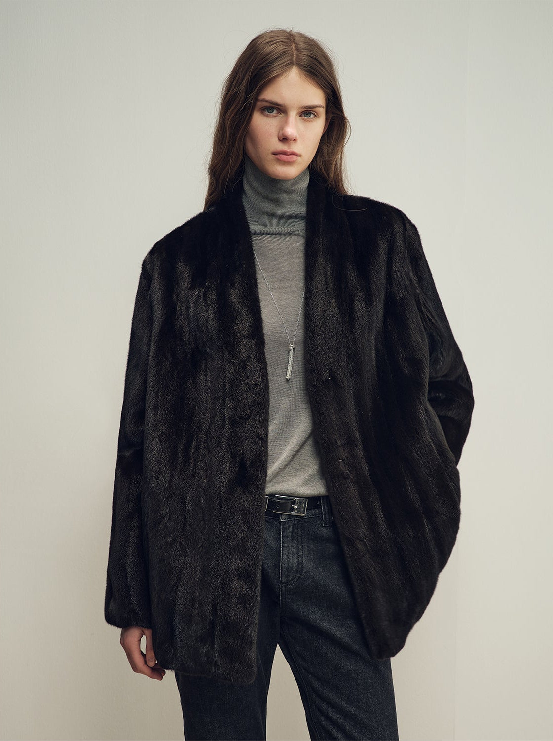 Firelady Fur Imported Kopenhagen Purple - Label Female Mink Full - Skin Woven V - Neck Fur Coat “Fairy Mountain Dew” - variant_title