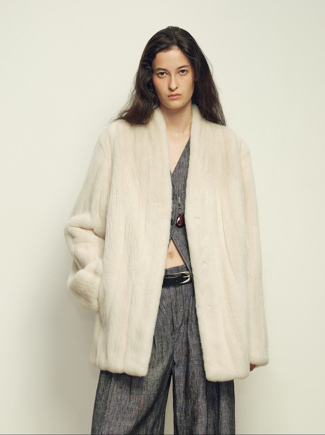 Firelady Fur Imported Kopenhagen Purple - Label Female Mink Full - Skin Woven V - Neck Fur Coat “Fairy Mountain Dew” - variant_title