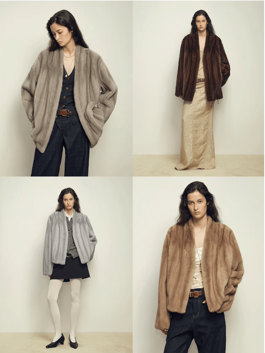 Four-view mink coat comparison grid