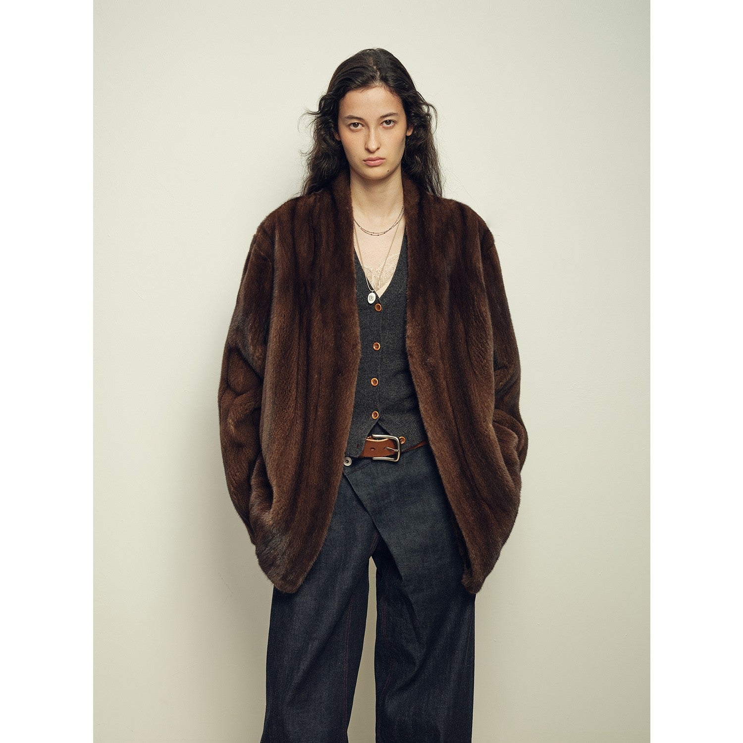 Firelady Fur Imported Kopenhagen Purple - Label Female Mink Full - Skin Woven V - Neck Fur Coat “Fairy Mountain Dew” - variant_title