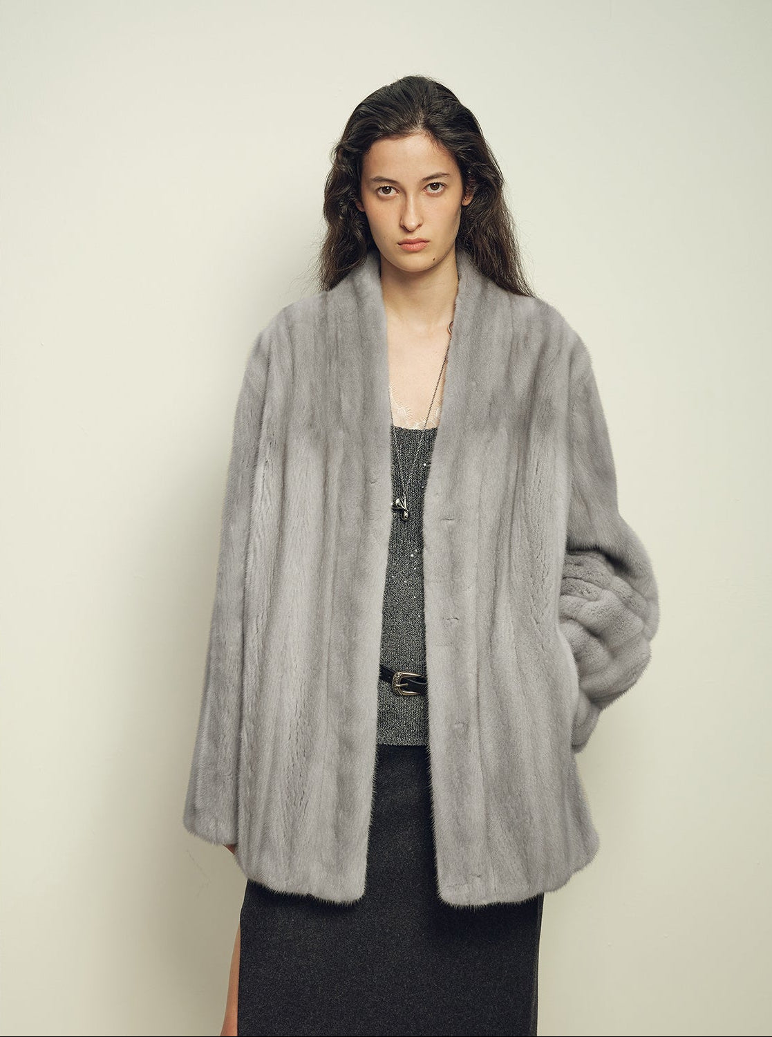 Firelady Fur Imported Kopenhagen Purple - Label Female Mink Full - Skin Woven V - Neck Fur Coat “Fairy Mountain Dew” - variant_title