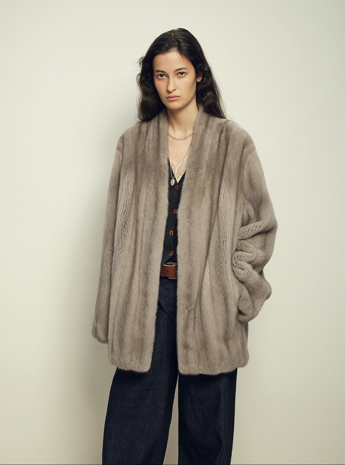 Firelady Fur Imported Kopenhagen Purple - Label Female Mink Full - Skin Woven V - Neck Fur Coat “Fairy Mountain Dew” - variant_title