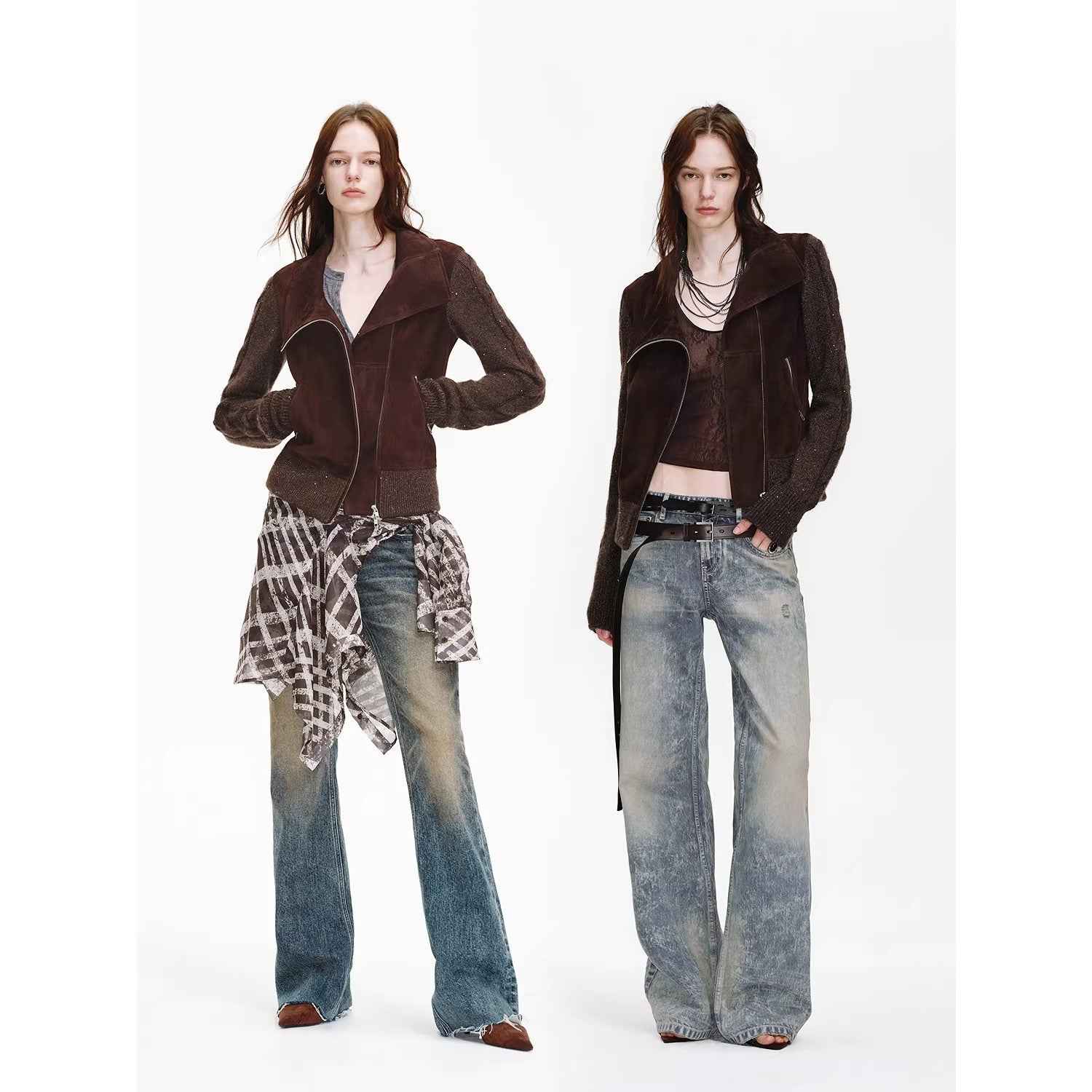 Firelady Fur Italian Sheepskin Leather Jacket Women - Merino Wool Knit Short Coat - Nishino Twilight - variant_title