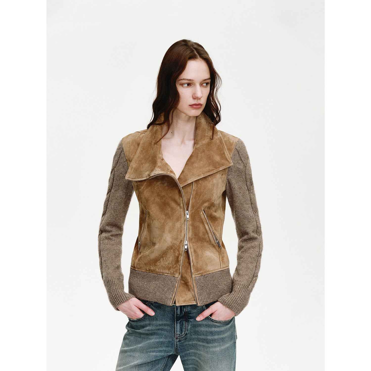 Firelady Fur Italian Sheepskin Leather Jacket Women - Merino Wool Knit Short Coat - Nishino Twilight - variant_title