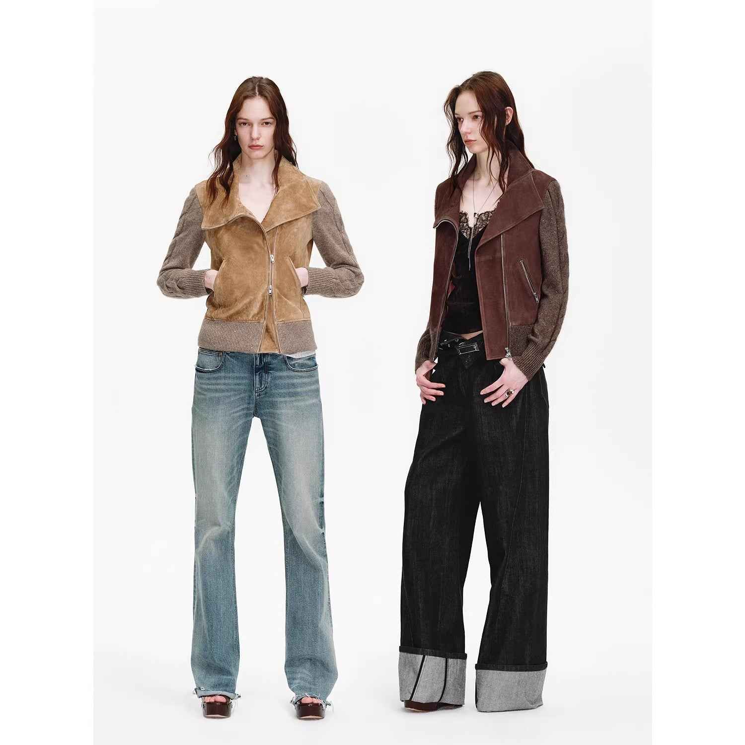 Firelady Fur Italian Sheepskin Leather Jacket Women - Merino Wool Knit Short Coat - Nishino Twilight - variant_title
