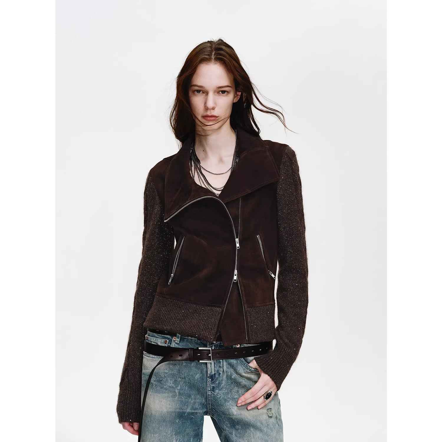 Firelady Fur Italian Sheepskin Leather Jacket Women - Merino Wool Knit Short Coat - Nishino Twilight - variant_title